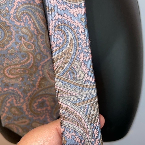 Lanvin Paris Paisley Light Blue Pink Made in Italy Silk Necktie Tie - Picture 9 of 14